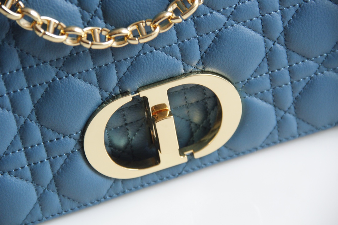 Large Dior Caro Bag Blue Supple Cannage Calfskin